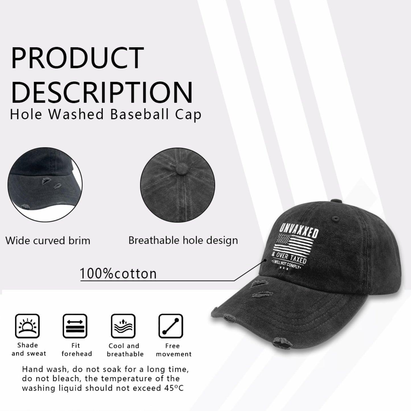 Men's Distressed Baseball Cap - Unvaxxed & Overtaxed Design