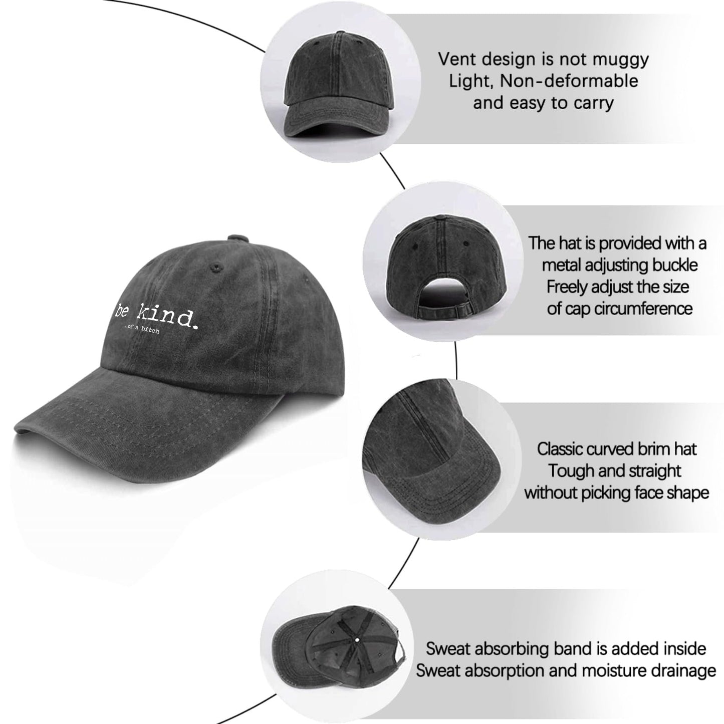 Be Kind Funny Baseball Cap for Women