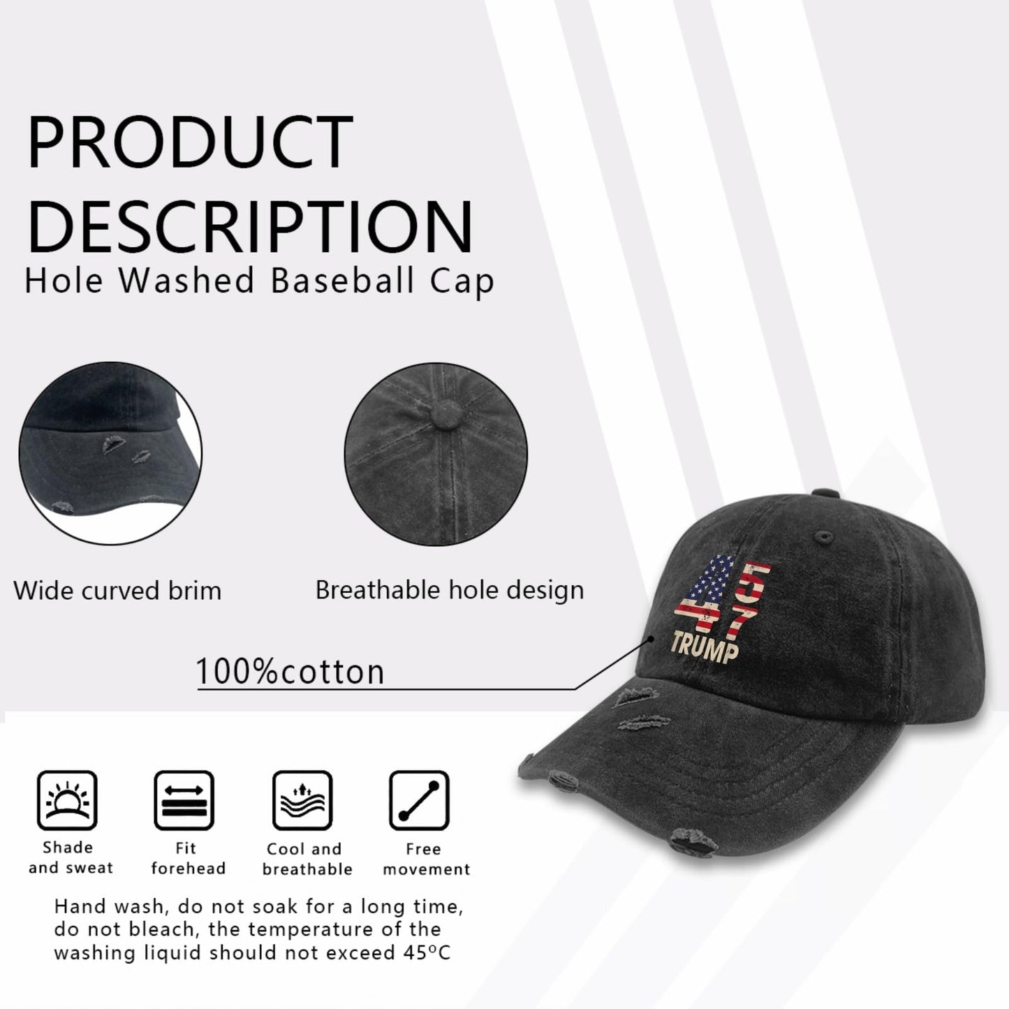 Vintage Trump 2024 Distressed Women's Baseball Cap - Allblack