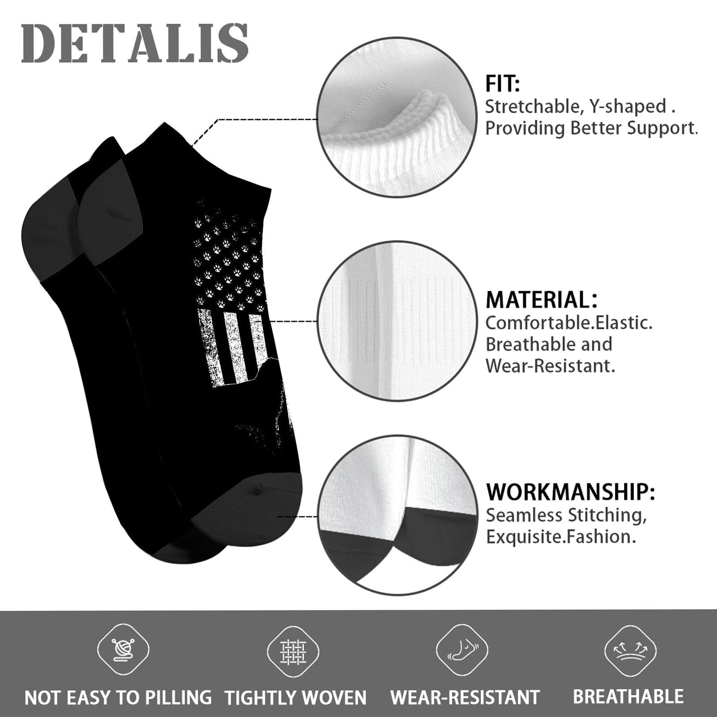Vintage USA Australian Shepherd Dog Silhouette American Flag Mens Dress Socks Cotton Socks For Women Low Cut Socks Men