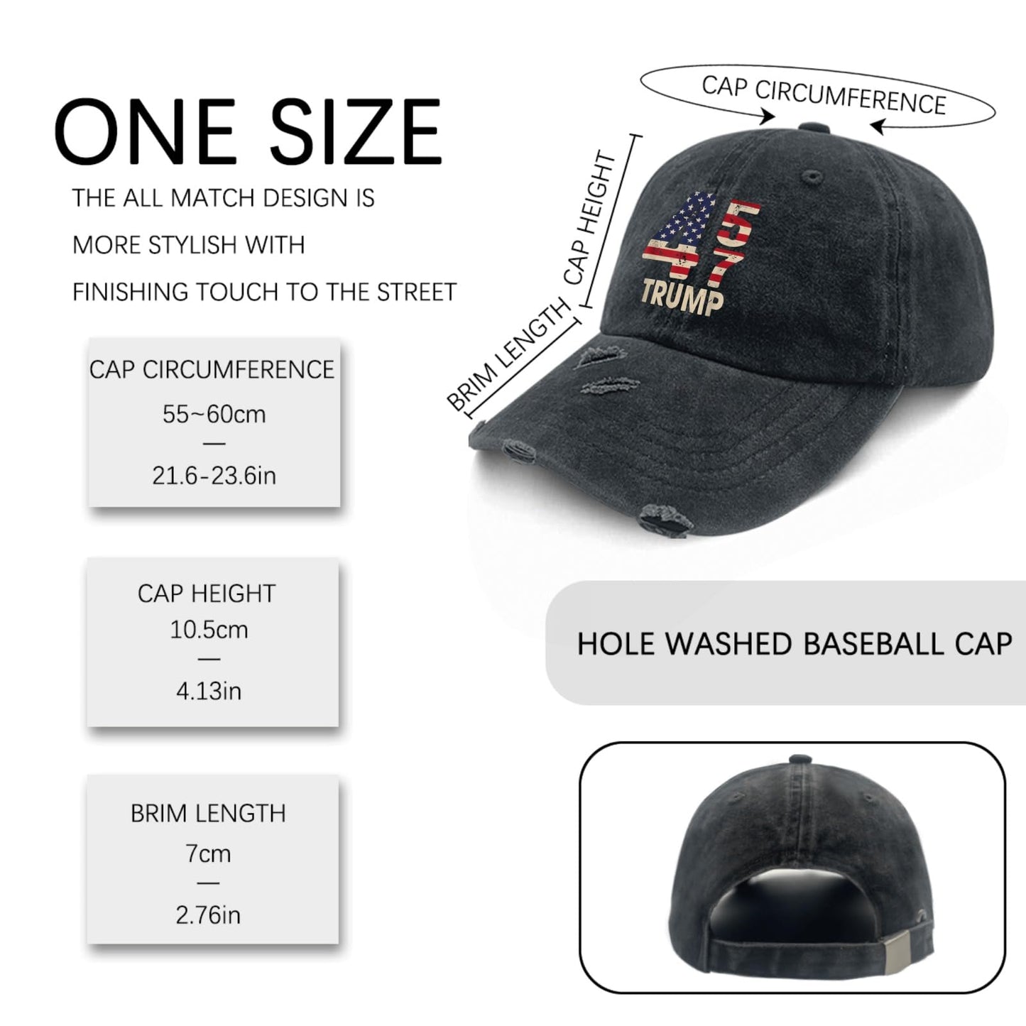Vintage Trump 2024 Distressed Women's Baseball Cap - Allblack