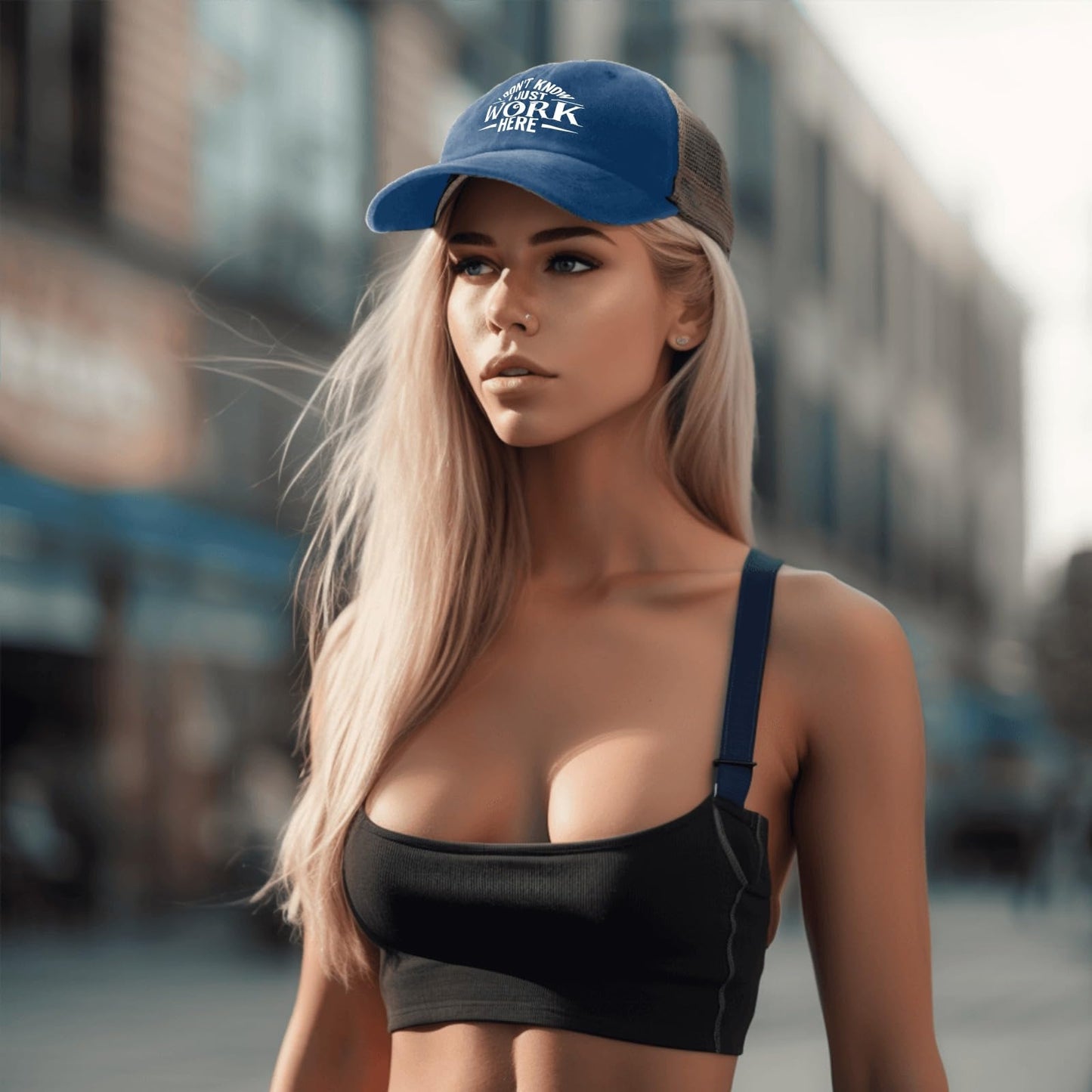 Generic I Don't Know I Just Work Here Baseball Cap Cute Hat AllBlack Womens Trucker Hat Gifts for Girlfriends Outdoor Cap