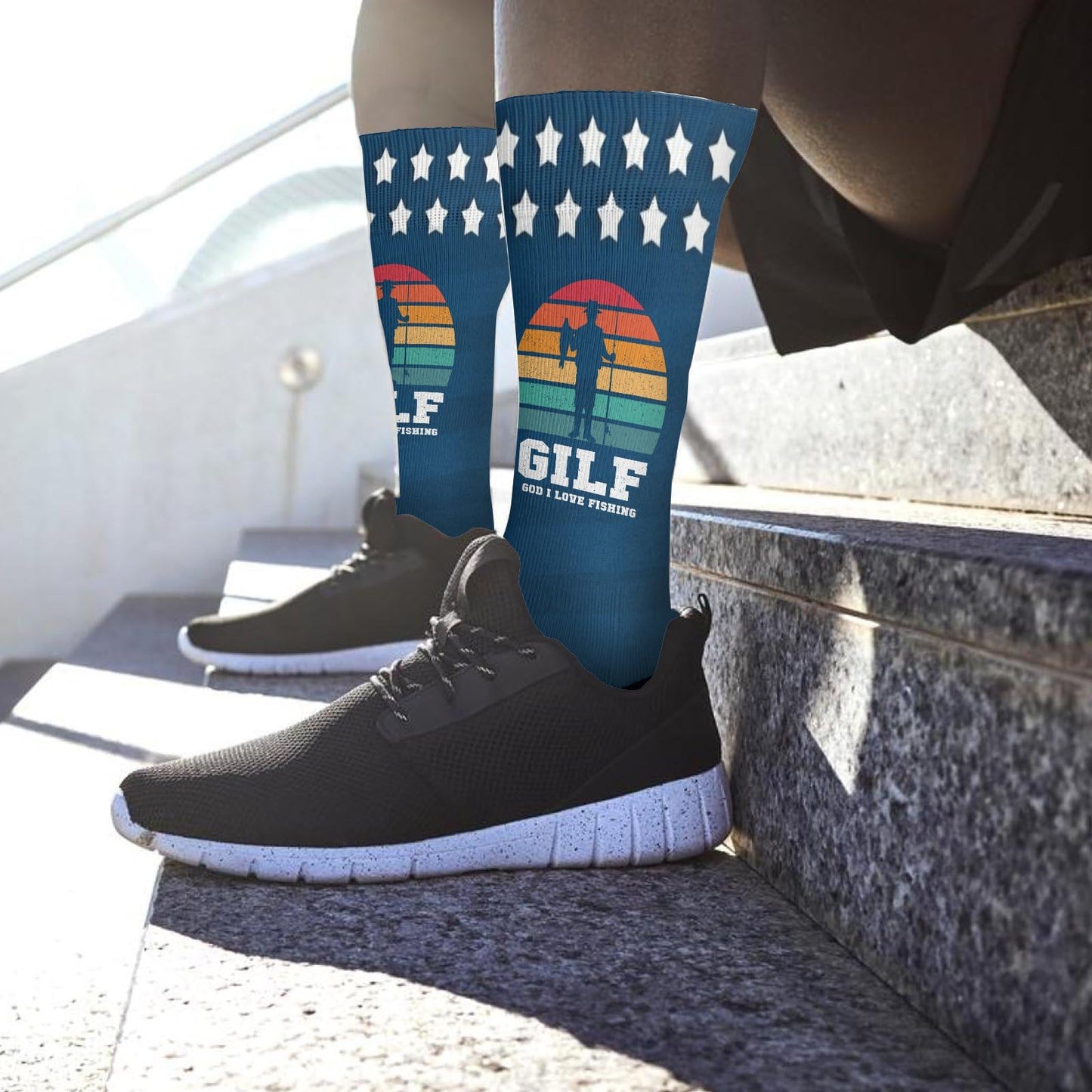 GILF GOD I LOVE Fishing Funny Angling Pun Mens Cotton Socks