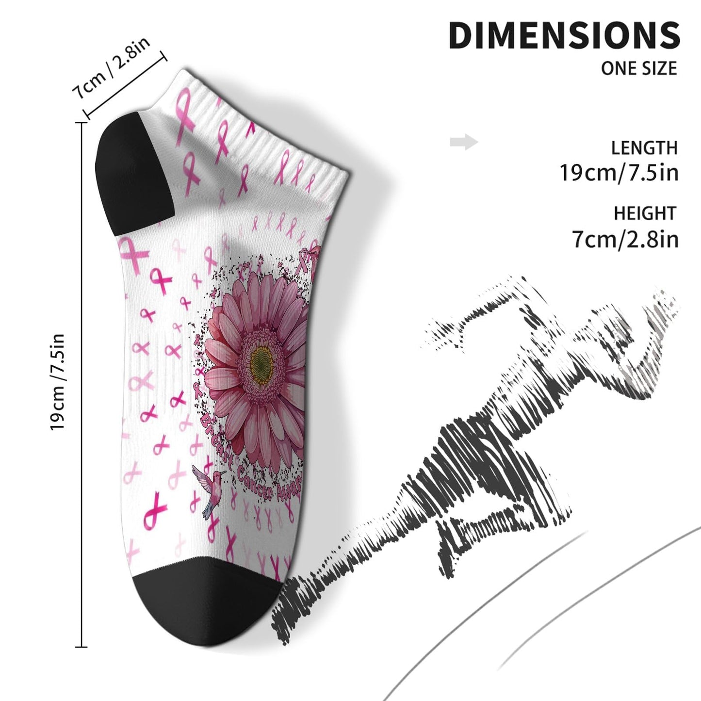 Breast Cancer Awareness Hummingbird No Show Socks Men Hidden Womens Socks
