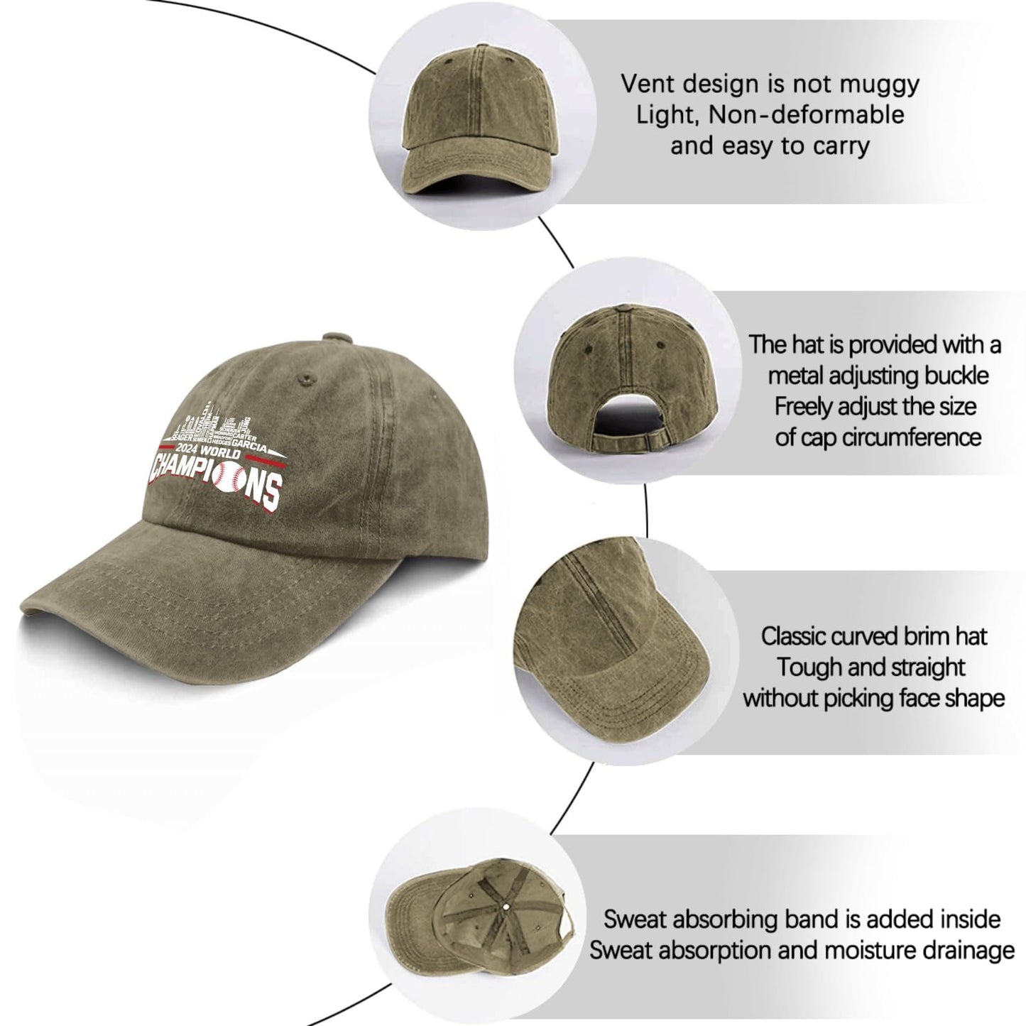 Generic 2024 Texas World Championship Hats Cute Hat Pigment Khaki Womens Baseball Caps Gifts for Girlfriends Golf Caps