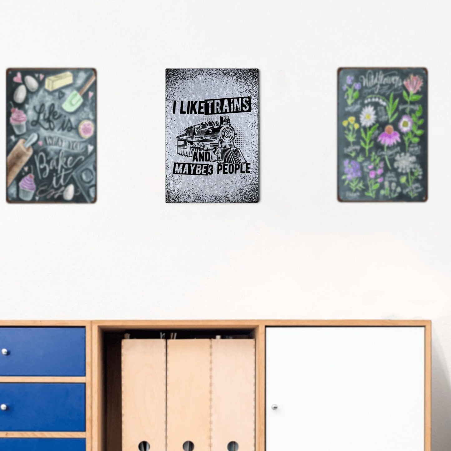 I LIKE TRAINS AND MAYBE 3 PEOPLE Galvanized Metal Sign Bathroom Decor For Home Bar One Size