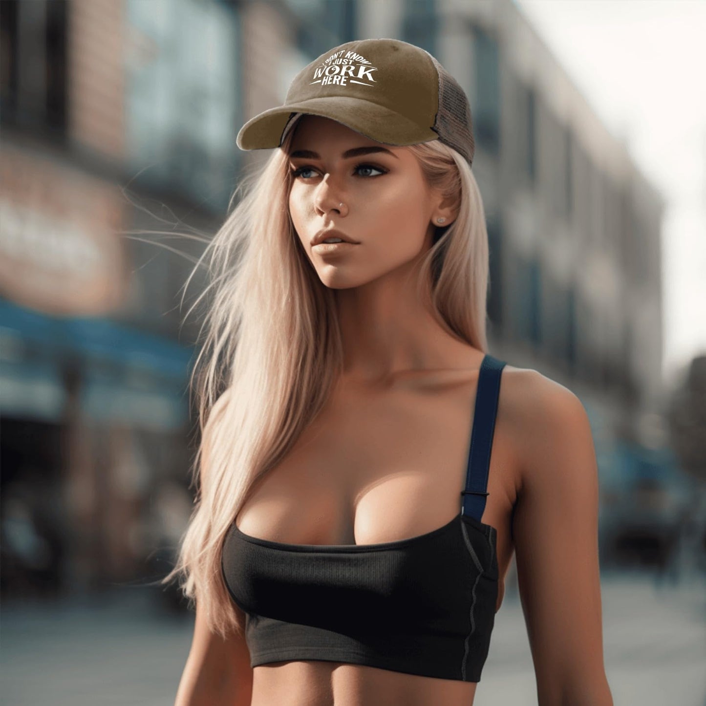 Generic I Don't Know I Just Work Here Baseball Cap Cute Hat AllBlack Womens Trucker Hat Gifts for Girlfriends Outdoor Cap