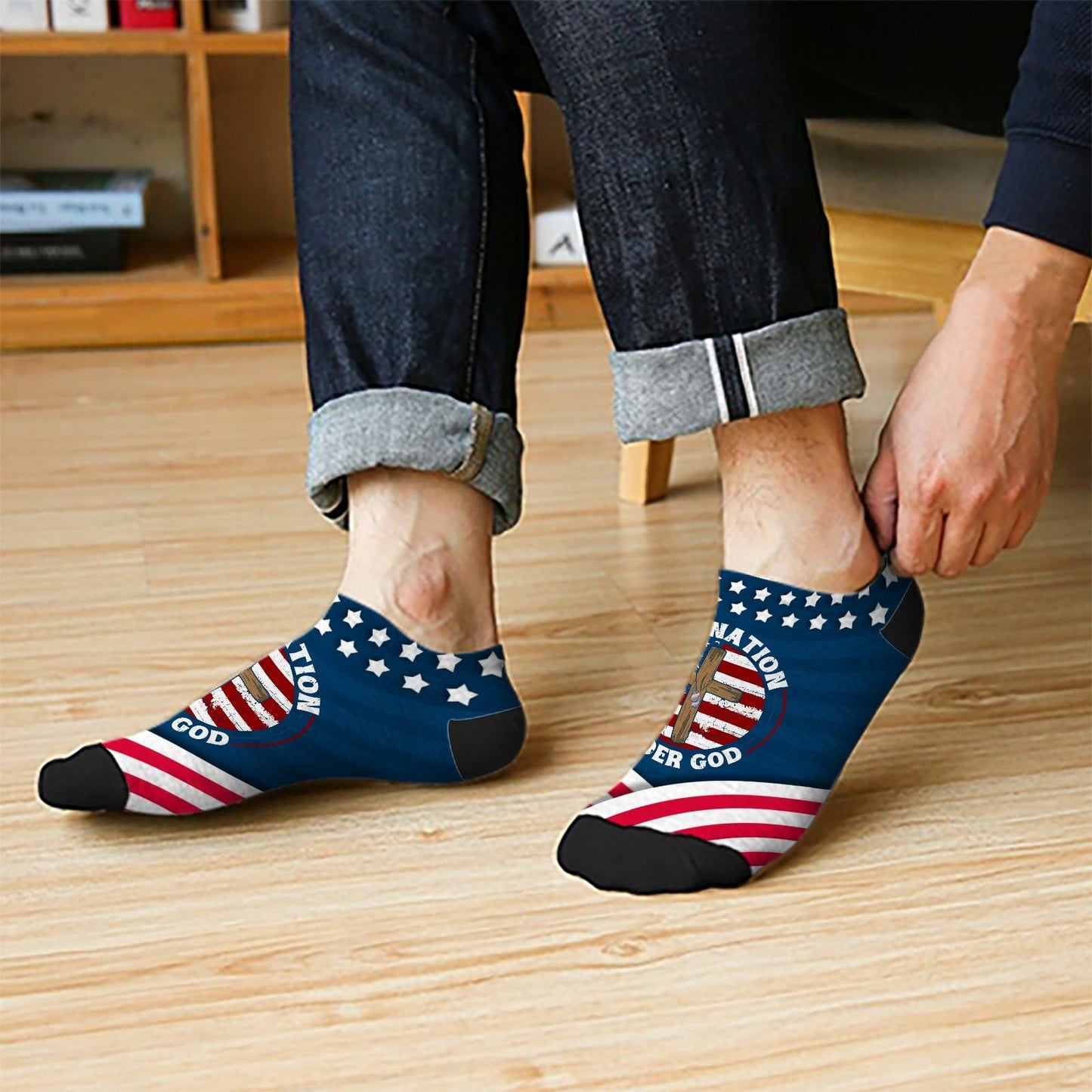 One Nation Under God Women's Ankle Socks - Invisible, Patriotic Design