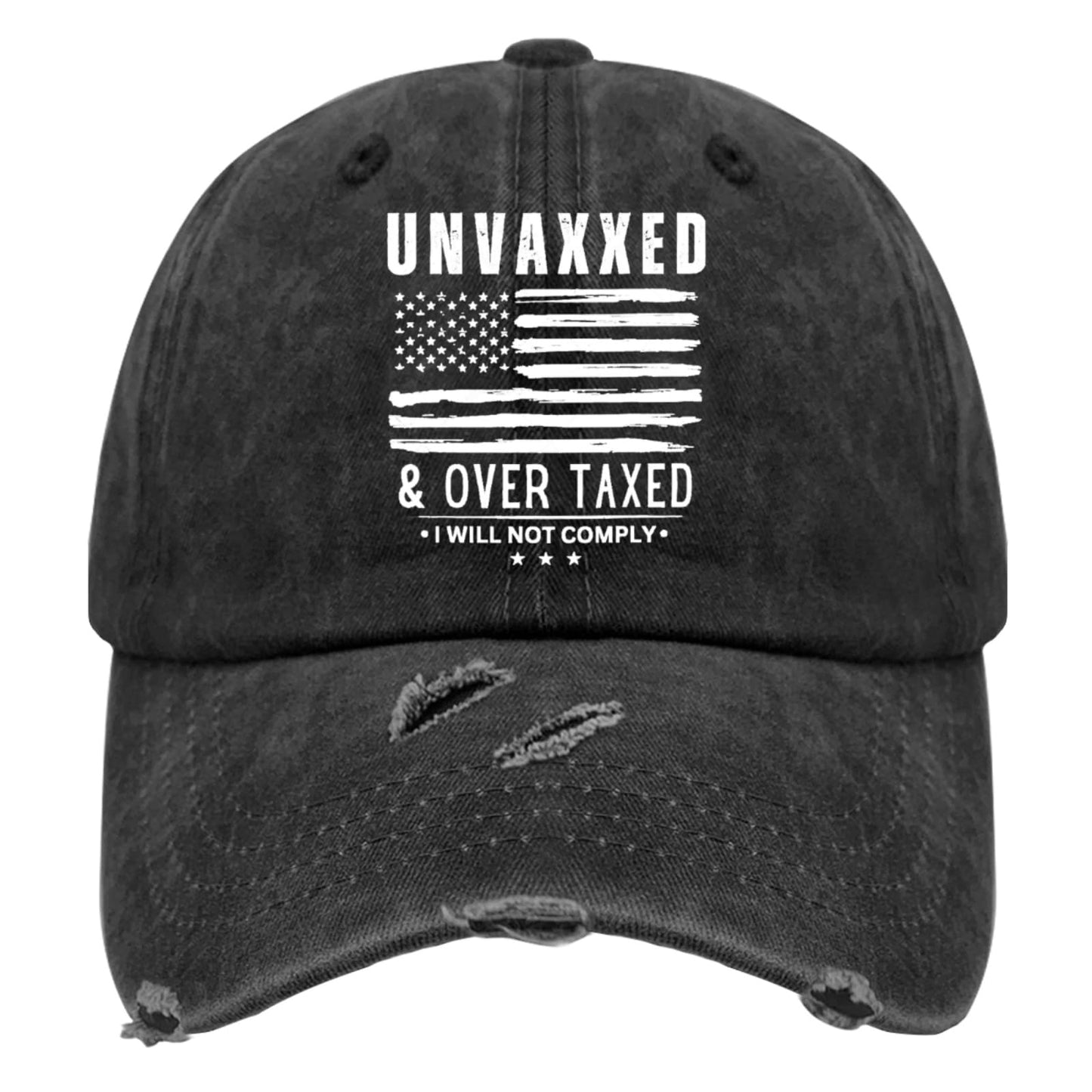 Men's Distressed Baseball Cap - Unvaxxed & Overtaxed Design