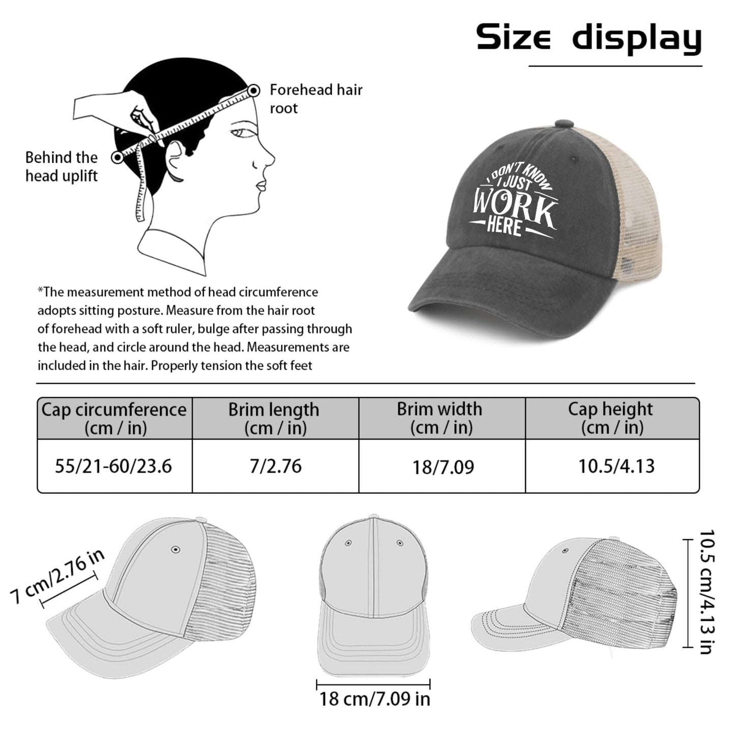 Generic I Don't Know I Just Work Here Baseball Cap Cute Hat AllBlack Womens Trucker Hat Gifts for Girlfriends Outdoor Cap