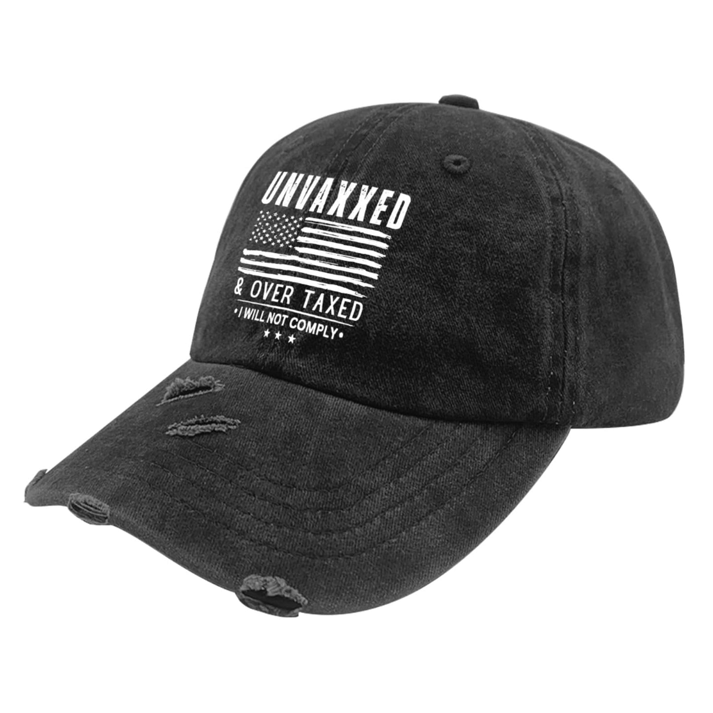 Men's Distressed Baseball Cap - Unvaxxed & Overtaxed Design
