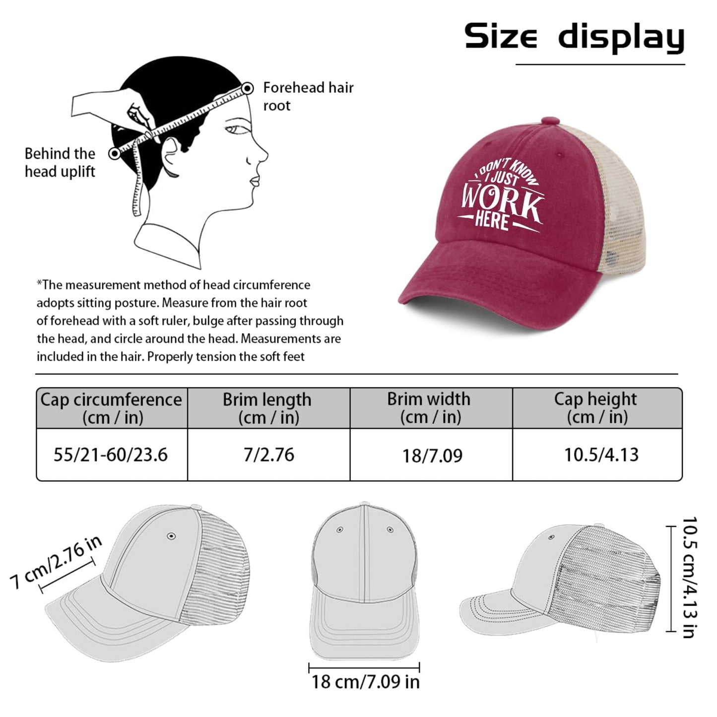Generic I Don't Know I Just Work Here Baseball Cap Cute Hat AllBlack Womens Trucker Hat Gifts for Girlfriends Outdoor Cap