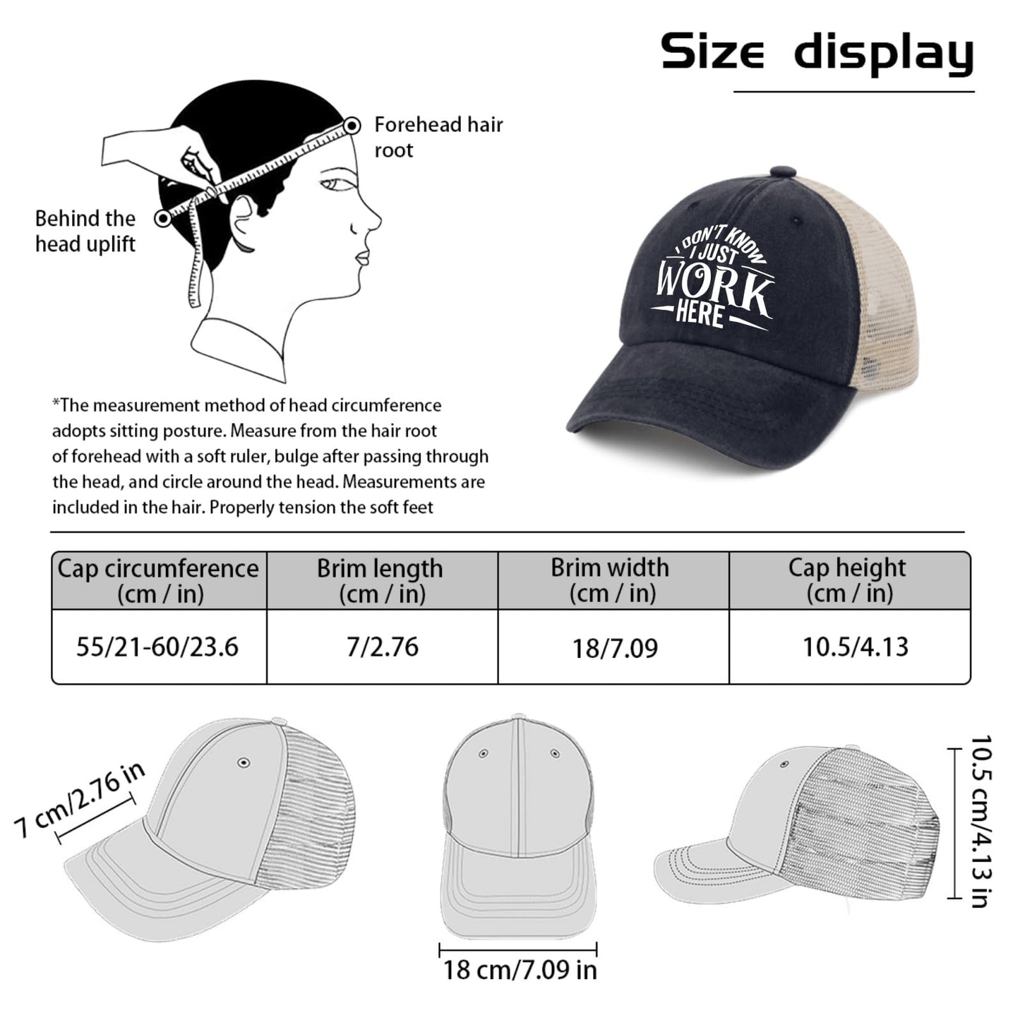 Generic I Don't Know I Just Work Here Baseball Cap Cute Hat AllBlack Womens Trucker Hat Gifts for Girlfriends Outdoor Cap
