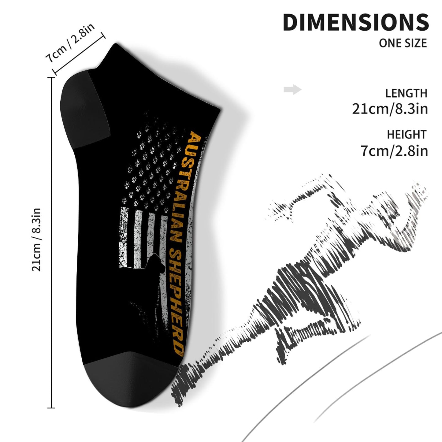 Vintage USA Australian Shepherd Dog Silhouette American Flag Mens Dress Socks Cotton Socks For Women Low Cut Socks Men