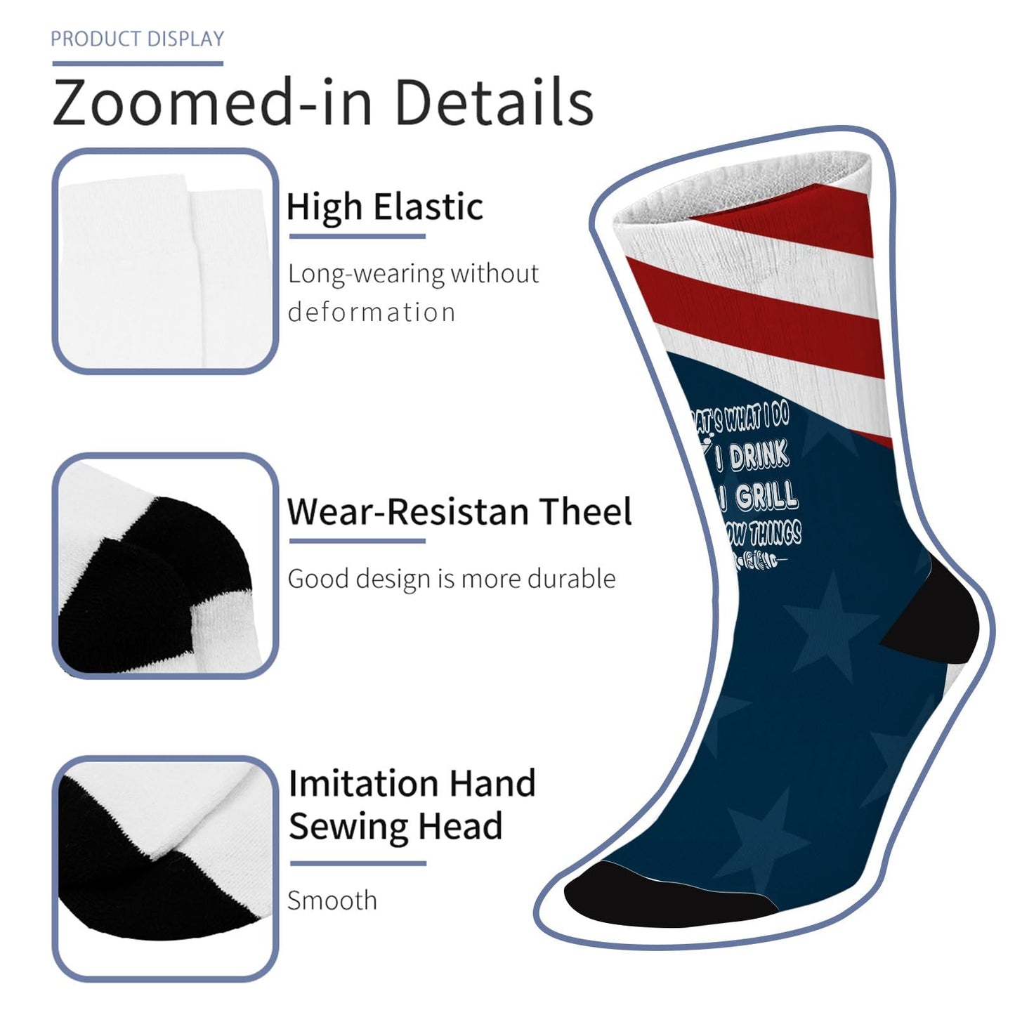 I Drink I Grill And I Know Things That's What I Do Socks for Men Half Calf Sock Colorful Fancy Crazy Design socks Unisex Novelty Gifts for Boyfriends