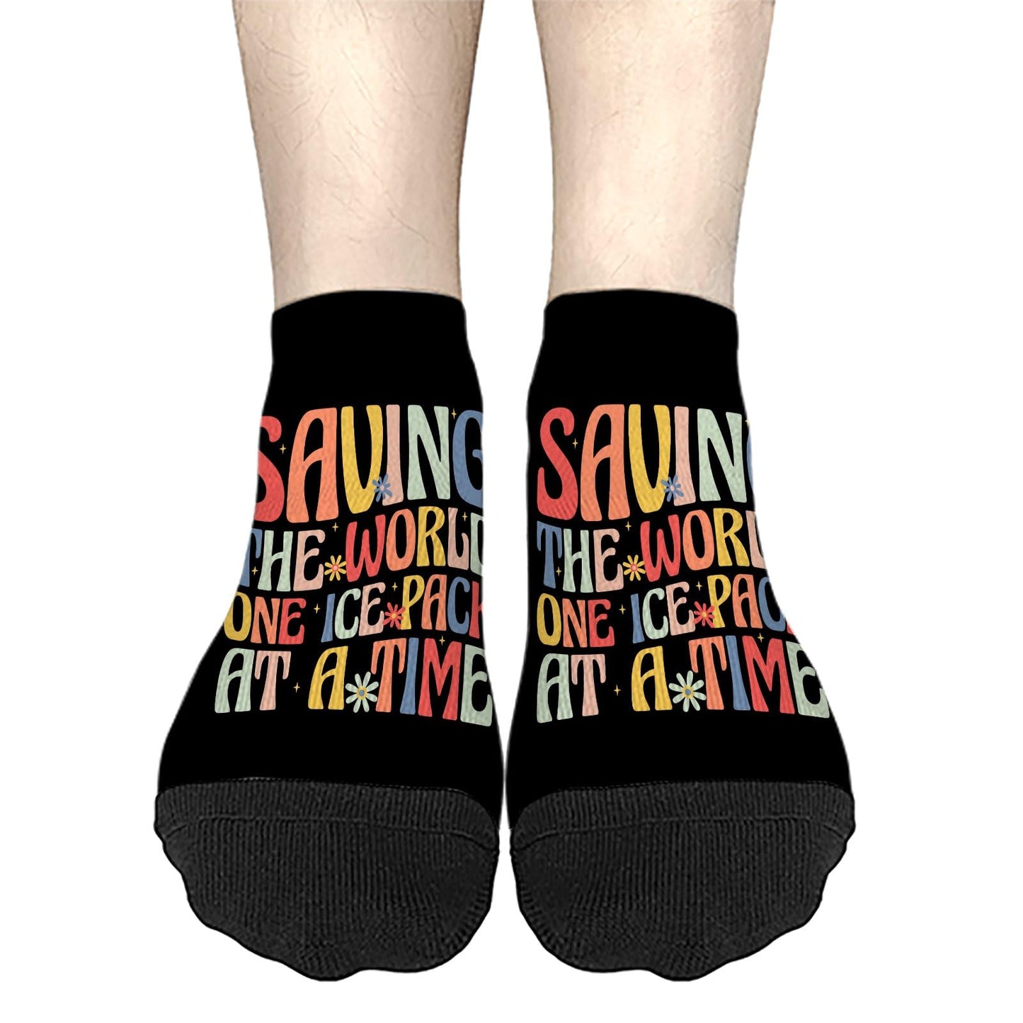 Saving The World One Ice Pack At Time School Nurse Week Men Ankle Socks Low Cut Socks For Men's