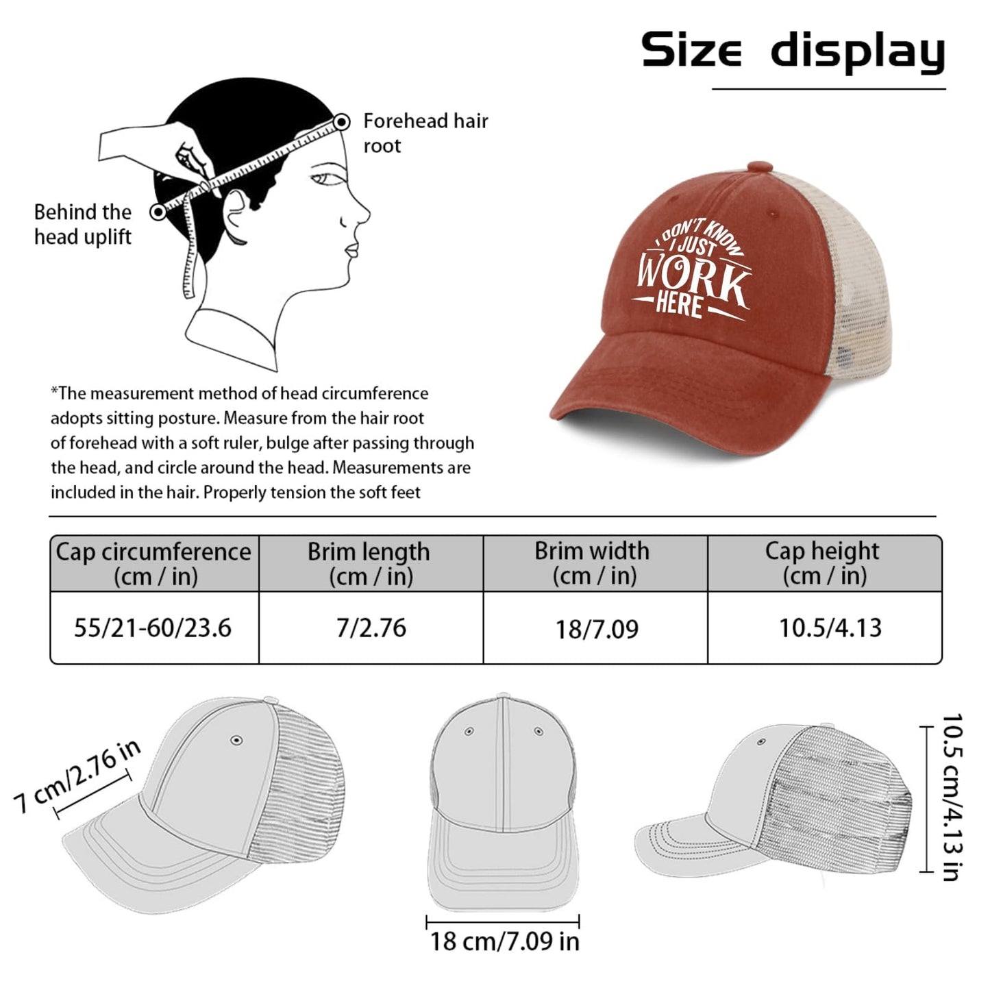 Generic I Don't Know I Just Work Here Baseball Cap Cute Hat AllBlack Womens Trucker Hat Gifts for Girlfriends Outdoor Cap