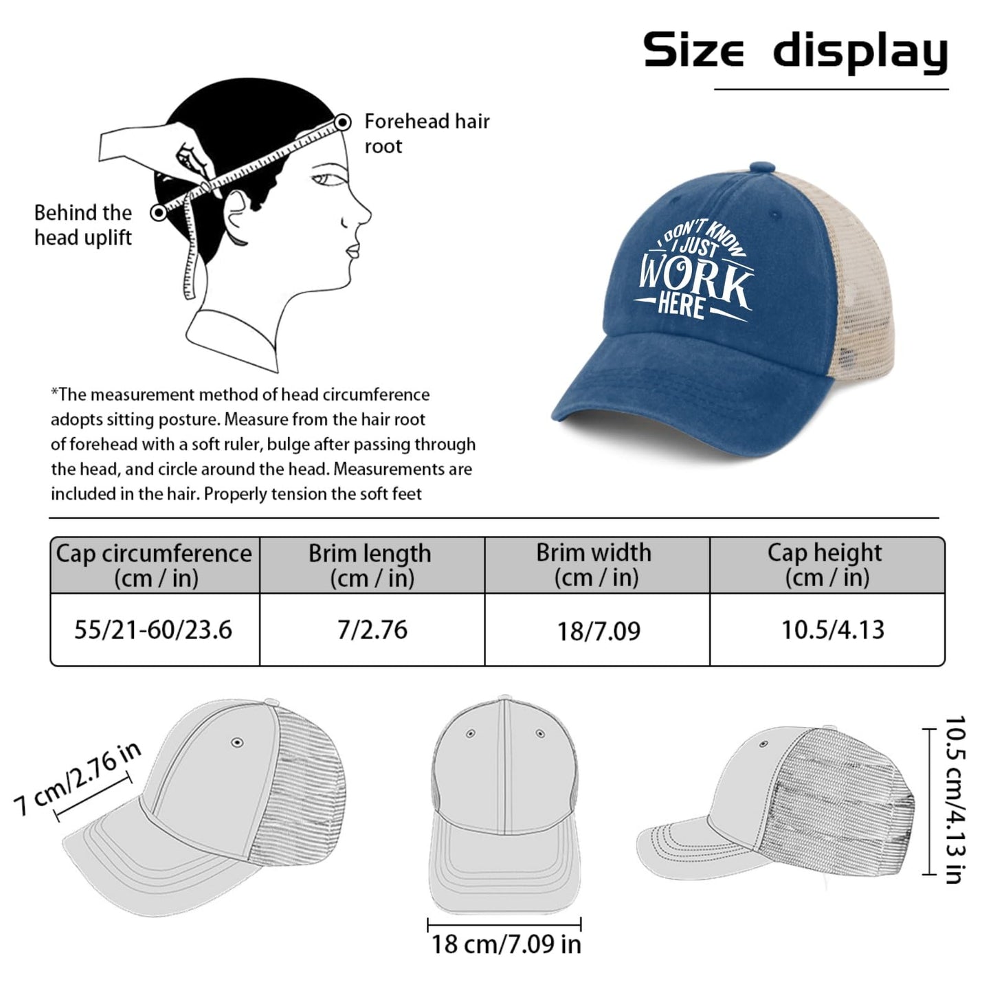 Generic I Don't Know I Just Work Here Baseball Cap Cute Hat AllBlack Womens Trucker Hat Gifts for Girlfriends Outdoor Cap
