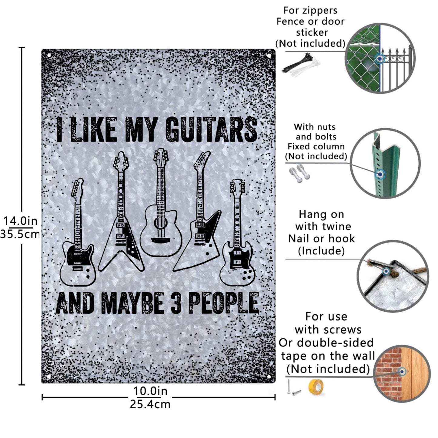 I Like Guitars Galvanized Bar Sign - Rustic Wall Decor