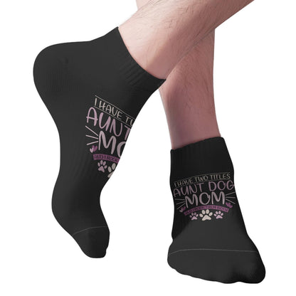 Generic I Have Two Titles Mom And Aunt Them Both Dress Socks For Men Low Cut Mens Socks, White