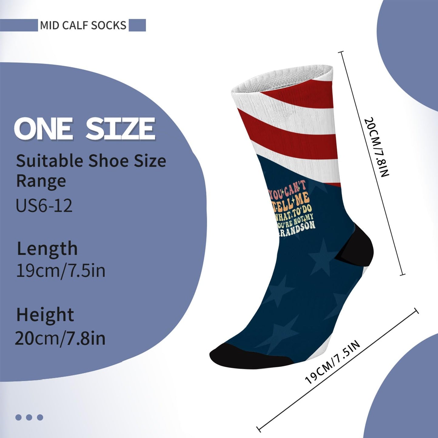 You Can't Tell Me What To Do You're Not My Grandson Groovy Socks for Women Half Calf Sock Colorful Fancy Crazy Design socks Unisex Novelty Gifts for Grandpa