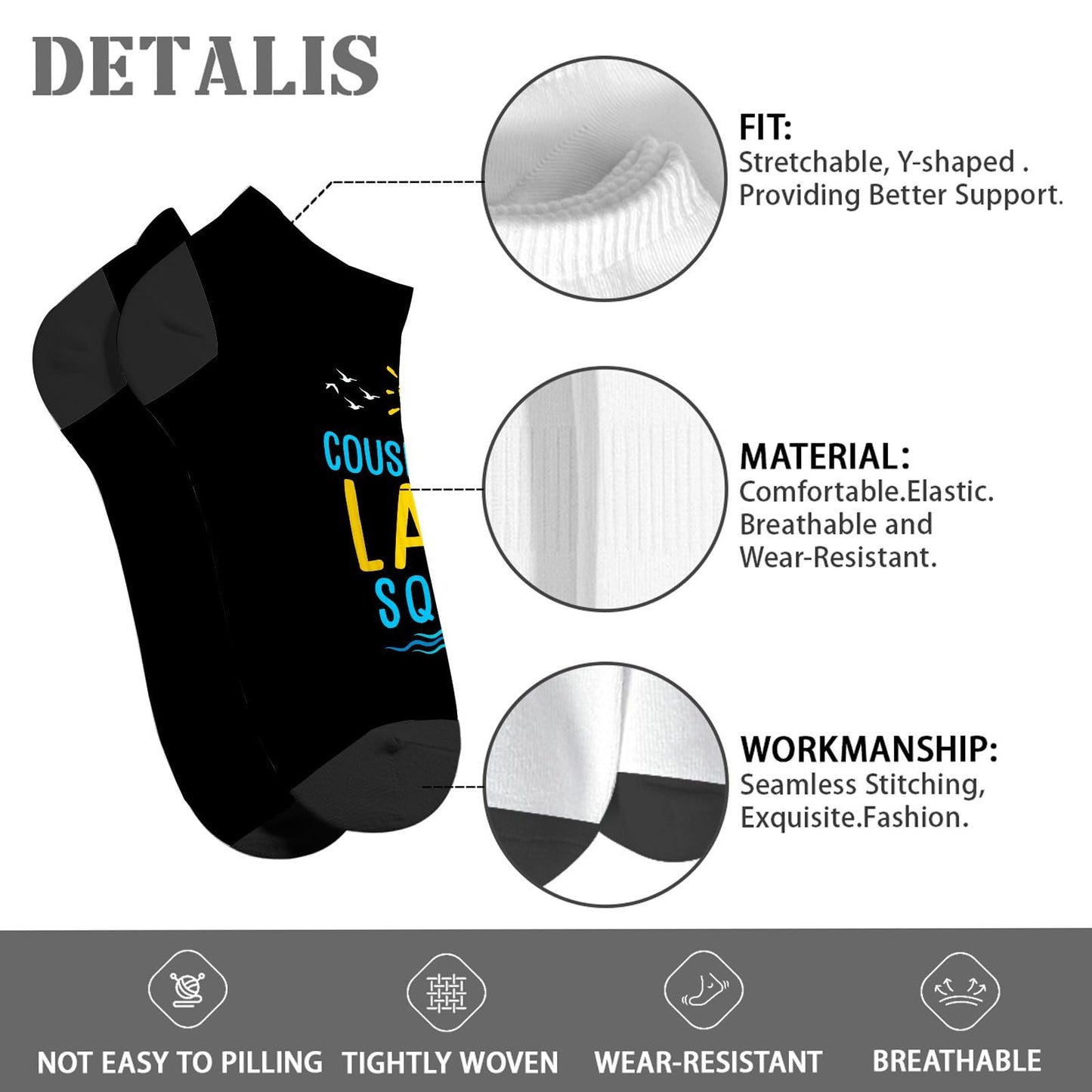 Cousin Crew Lake Squad Mens Socks Ankle Hidden Sock Women