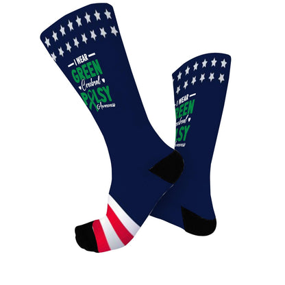 Green Cerebral Palsy Awareness Ribbon Support Socks: Colorful Half Calf Design