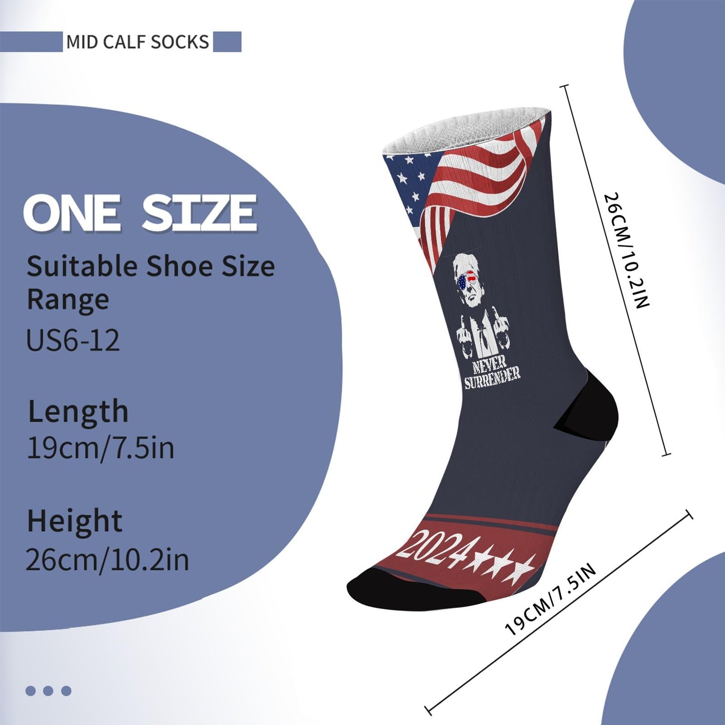 Trump Never Surrender Fancy Design Socks - Unisex Novelty Gift