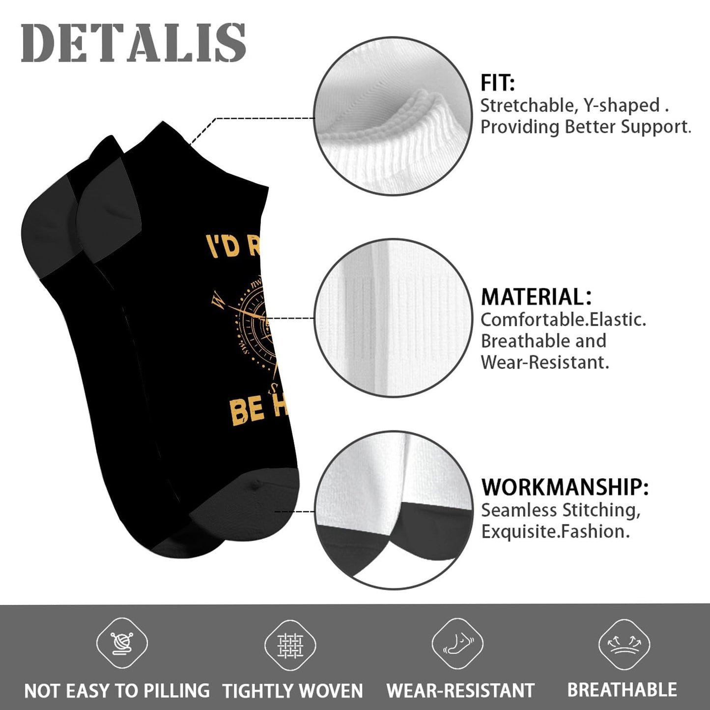 I'd Rather Be Hiking Mens Socks Ankle Athletic Sock For Men