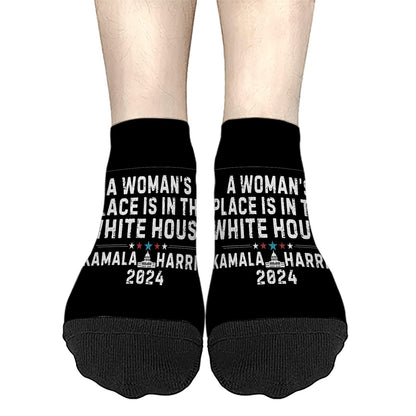 President Feminist A Woman's Place Is In The White Short Socks For Women Short Mens Sock