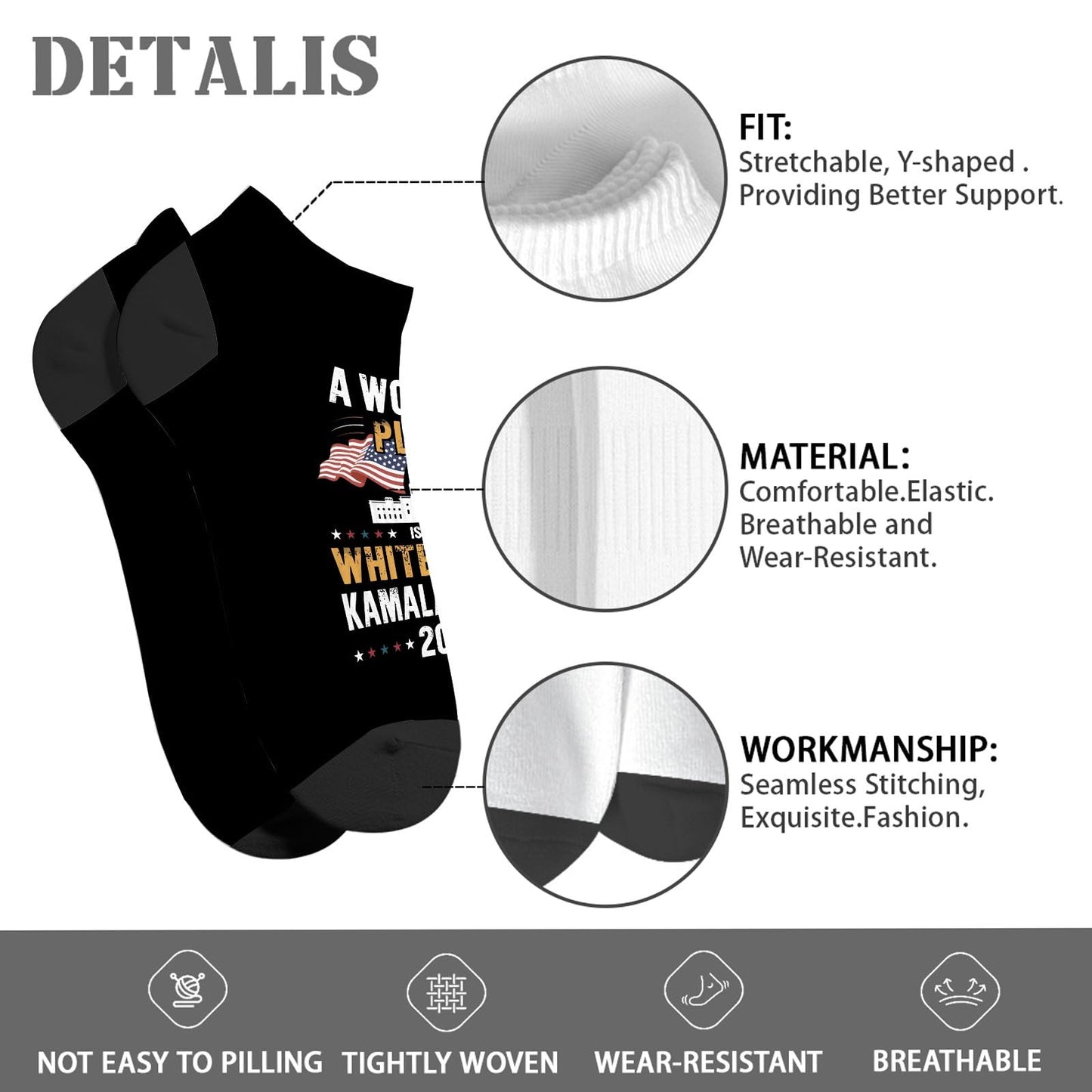 President Feminist White Crew Athletic Socks for Women