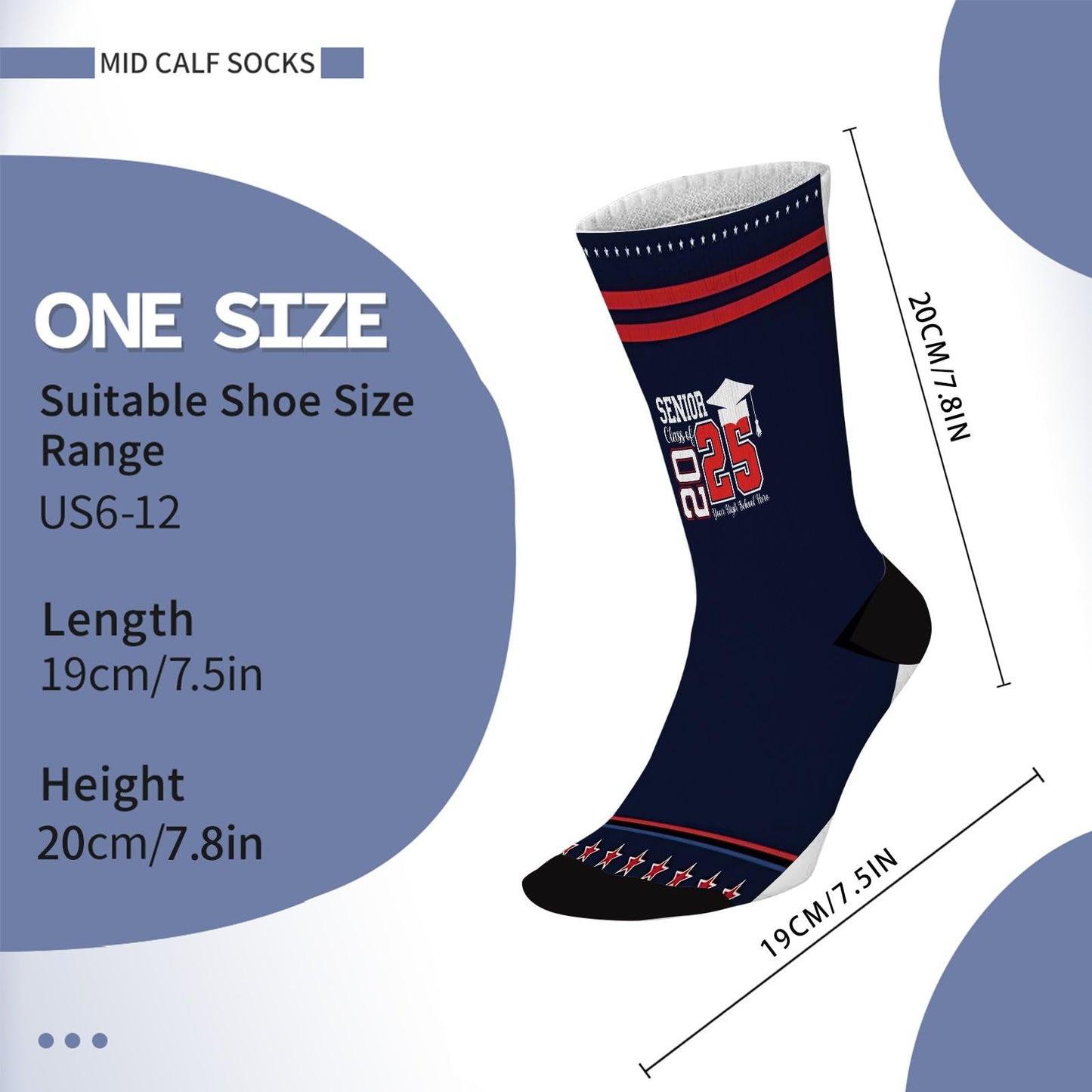 Class of 2025 Senior Socks for Men Half Calf Sock Colorful Fancy Crazy Design socks Unisex Novelty Gifts for Grandpa