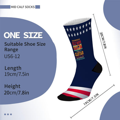 Never Underestimate An Old Man With A Guitar Instrument Socks for Men Half Calf Sock Colorful Fancy Crazy Design socks Unisex Novelty Gifts for Grandpa