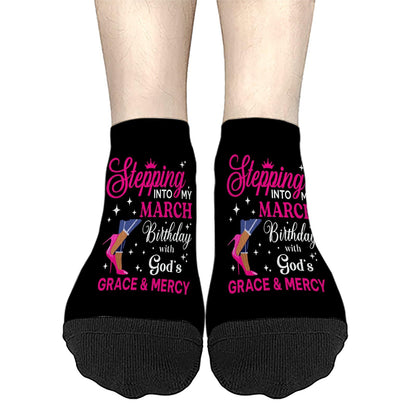 Step Into My March Girl Birthday Women Socks Ankle Hidden Sock For Men's