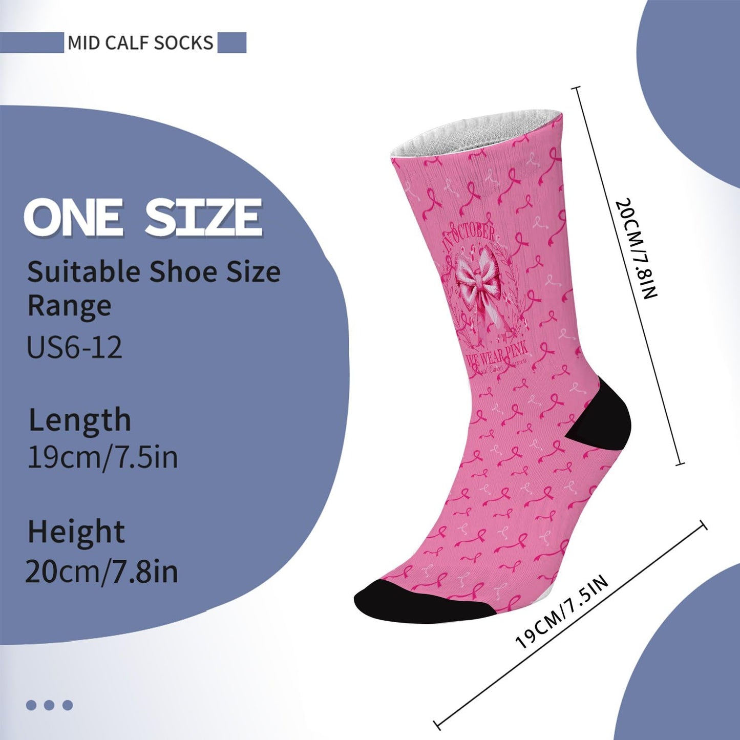 Breast Cancer Awareness Ribbon Coquette Bow Socks