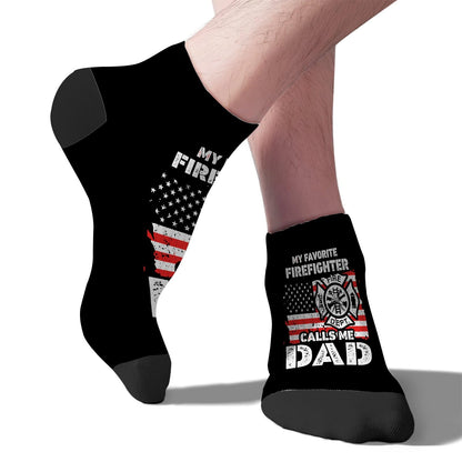 My Favorite Firefighter Calls Me Dad Mens Ankle Socks Dress Sock Men's