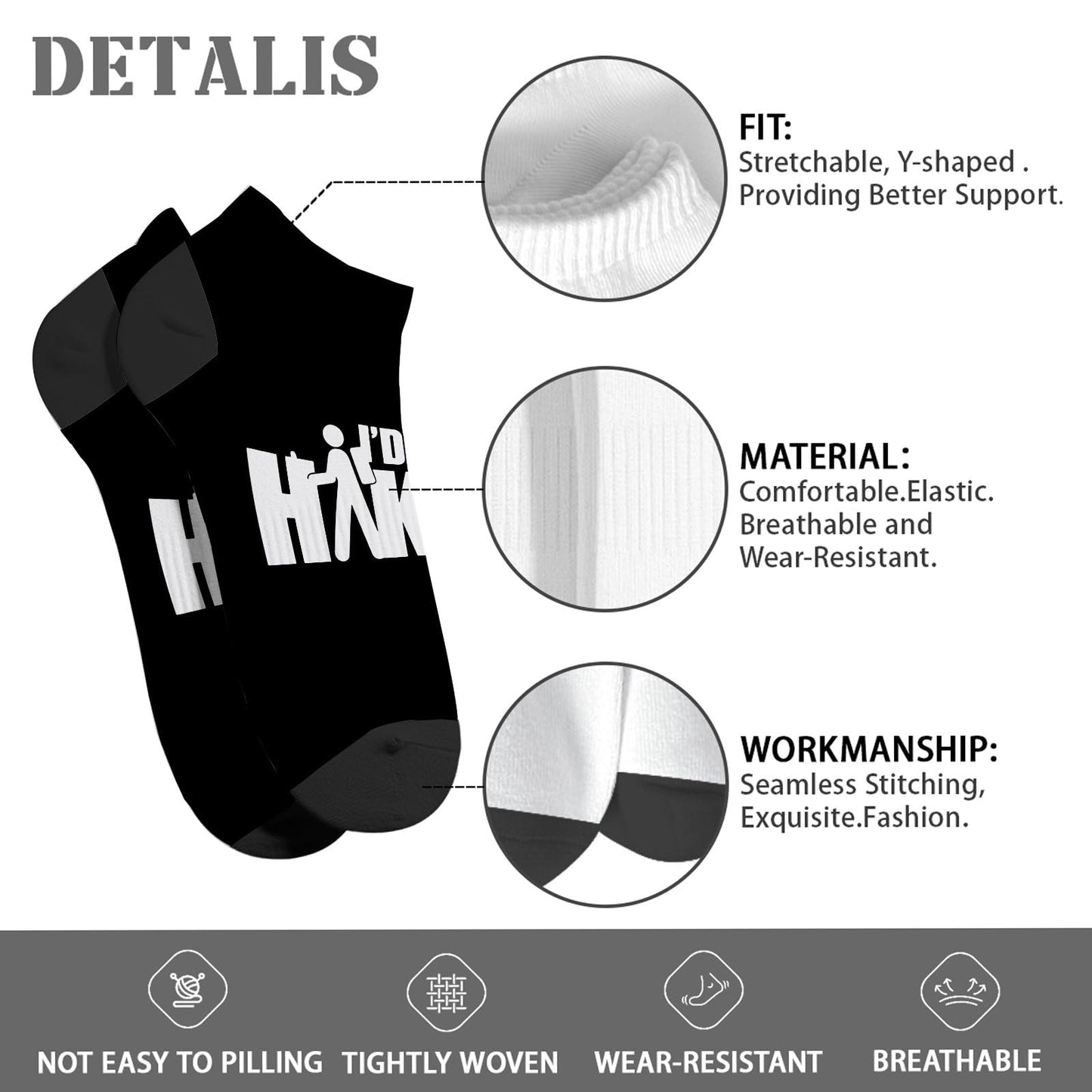 I'd Rather Be Hiking Mens Socks Ankle Athletic Sock For Men