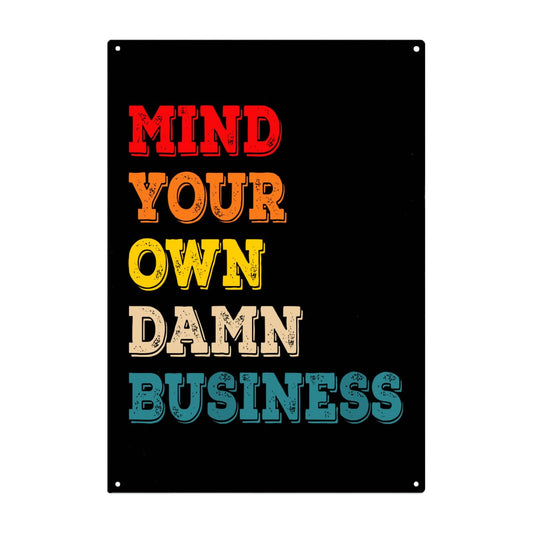 Womens Vintage Mind Your Own Damn Business Galvanized Tin Signs Art Wall Decor For Bedroom One Size