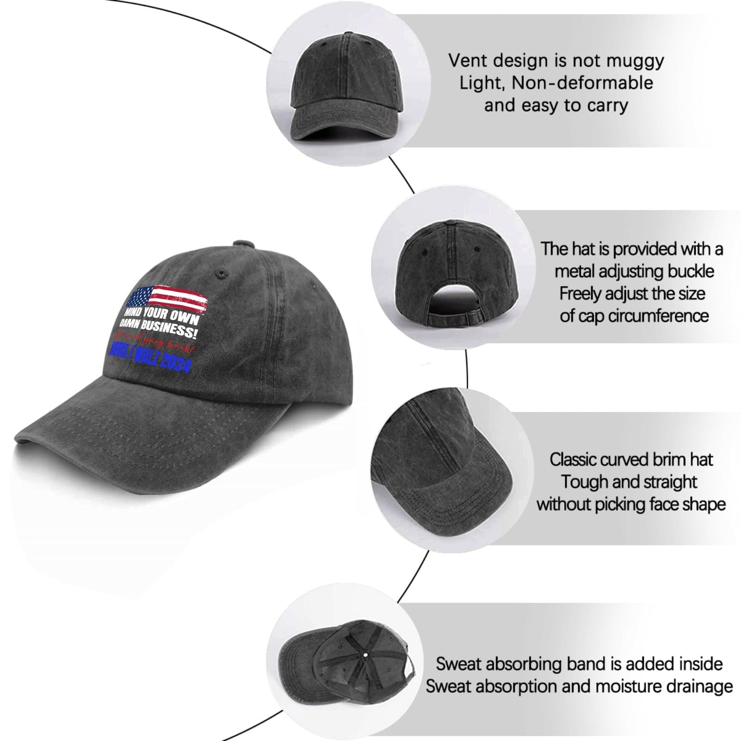 Mind Your Own Business Black Custom Hat: Perfect Gift for Her.