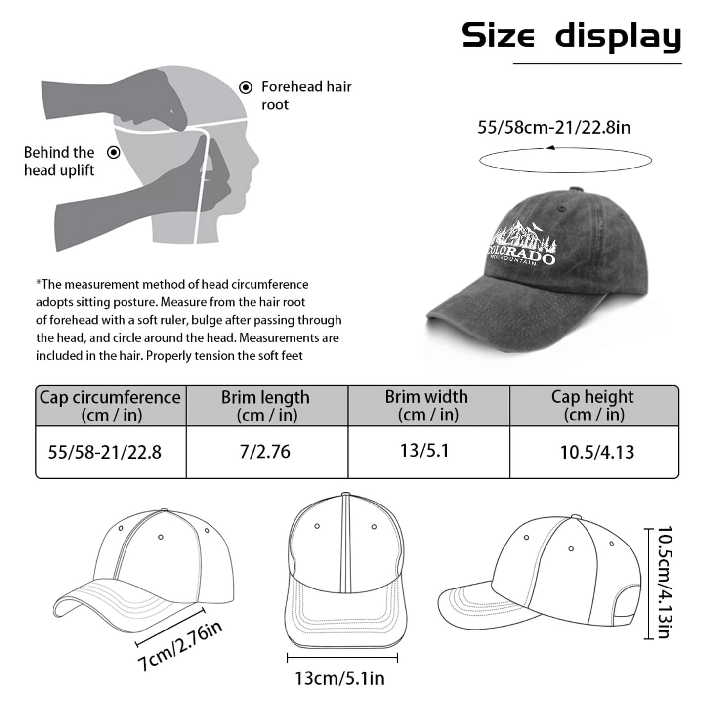 Rocky Mountain Baseball Hat | Sun Hat for Women | Black Baseball Cap