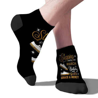 Step Into My March Girl Birthday Women Socks Ankle Hidden Sock For Men's