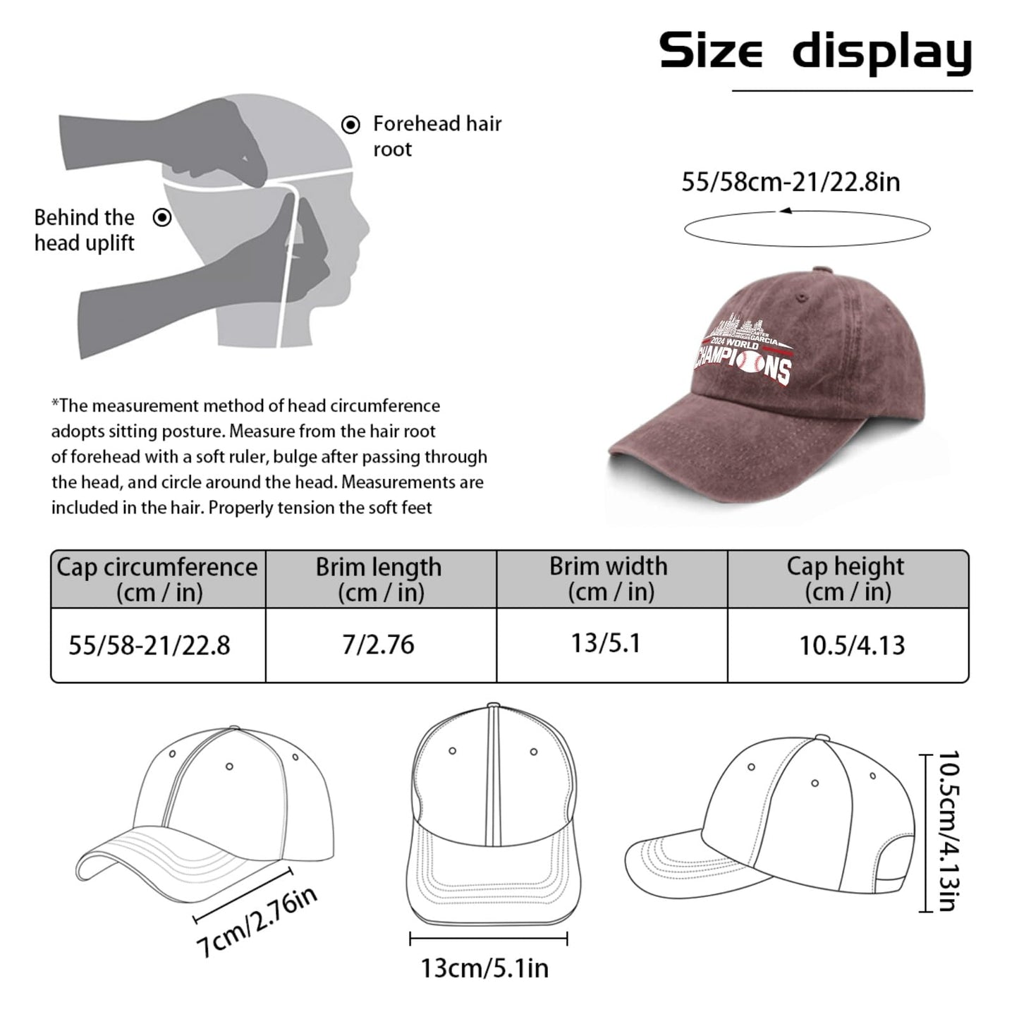 Generic 2024 Texas World Championship Hat Cute Hat Wine Red Funny Hats Gifts for Her Running Hats