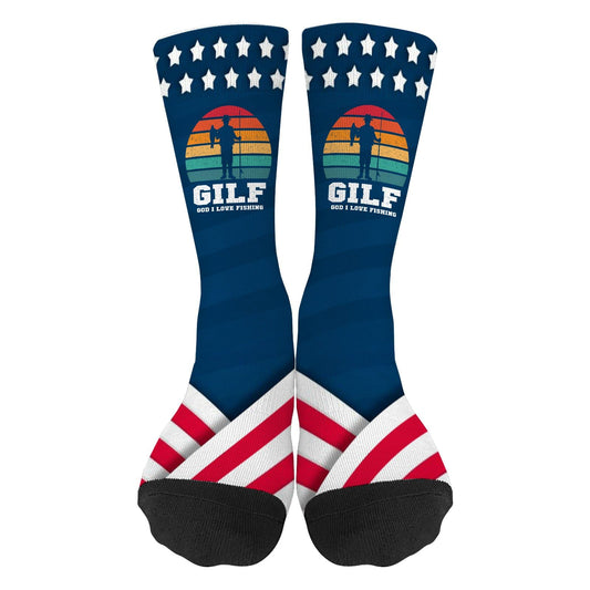 GILF GOD I LOVE Fishing Funny Angling Pun Mens Cotton Socks