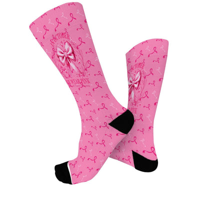 Breast Cancer Awareness Ribbon Coquette Bow Socks