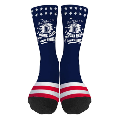 That's What I Do I Drink Beer and I Know Things Socks for Men Half Calf Sock Colorful Fancy Crazy Design socks Unisex Novelty Gifts for Dad