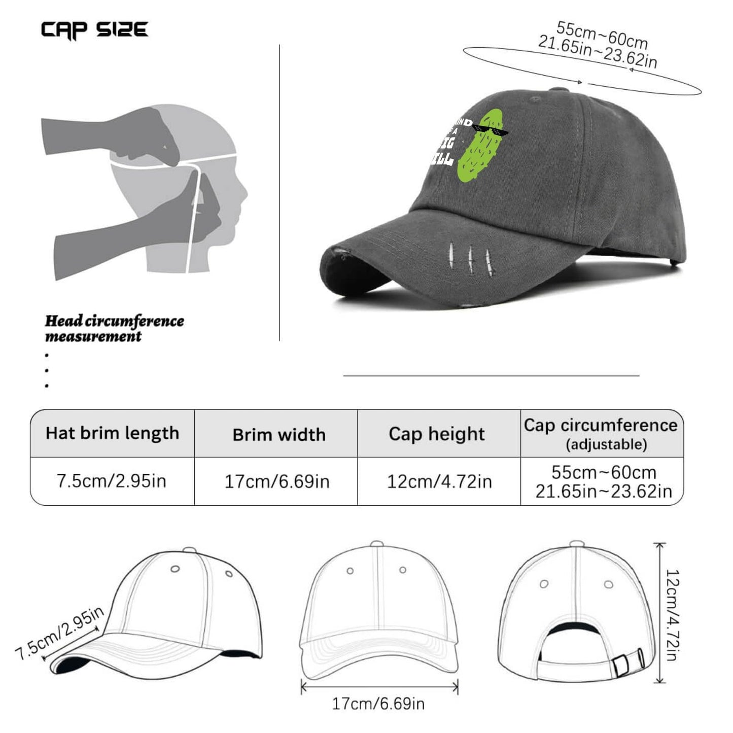 Funny Pickle Print Baseball Cap - Dark Grey