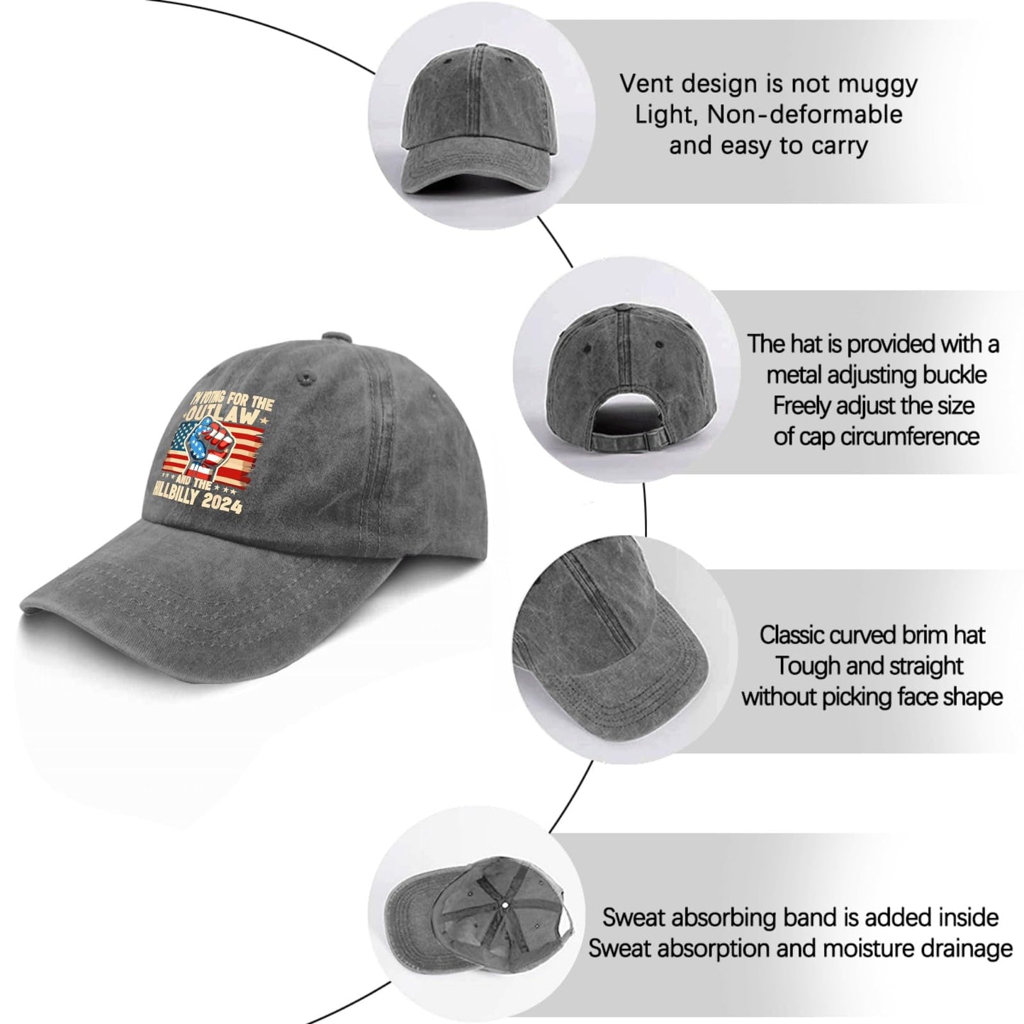 Outlaw & Hillbilly 2024 US Flag Cap - Funny Trucker Hat