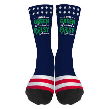 Green Cerebral Palsy Awareness Ribbon Support Socks: Colorful Half Calf Design