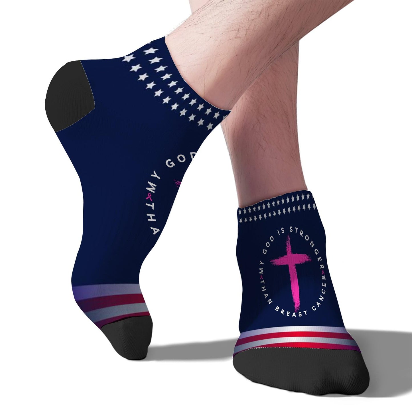 My God Is Stronger Than Breast Cancer Awareness Christian Crew Socks For Men Short For Women Socks