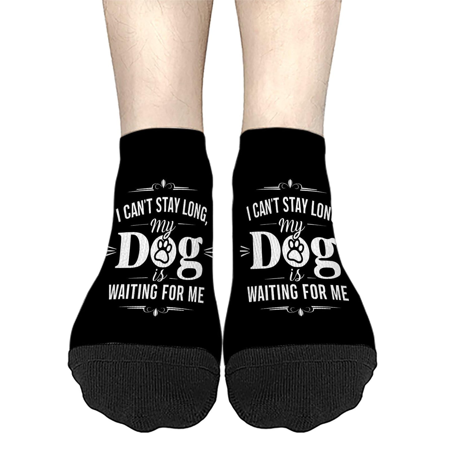 I Can't Stay Long My Dog Is Waiting For Me Funny Dog Lover Womens Dress Socks Short Men Socks